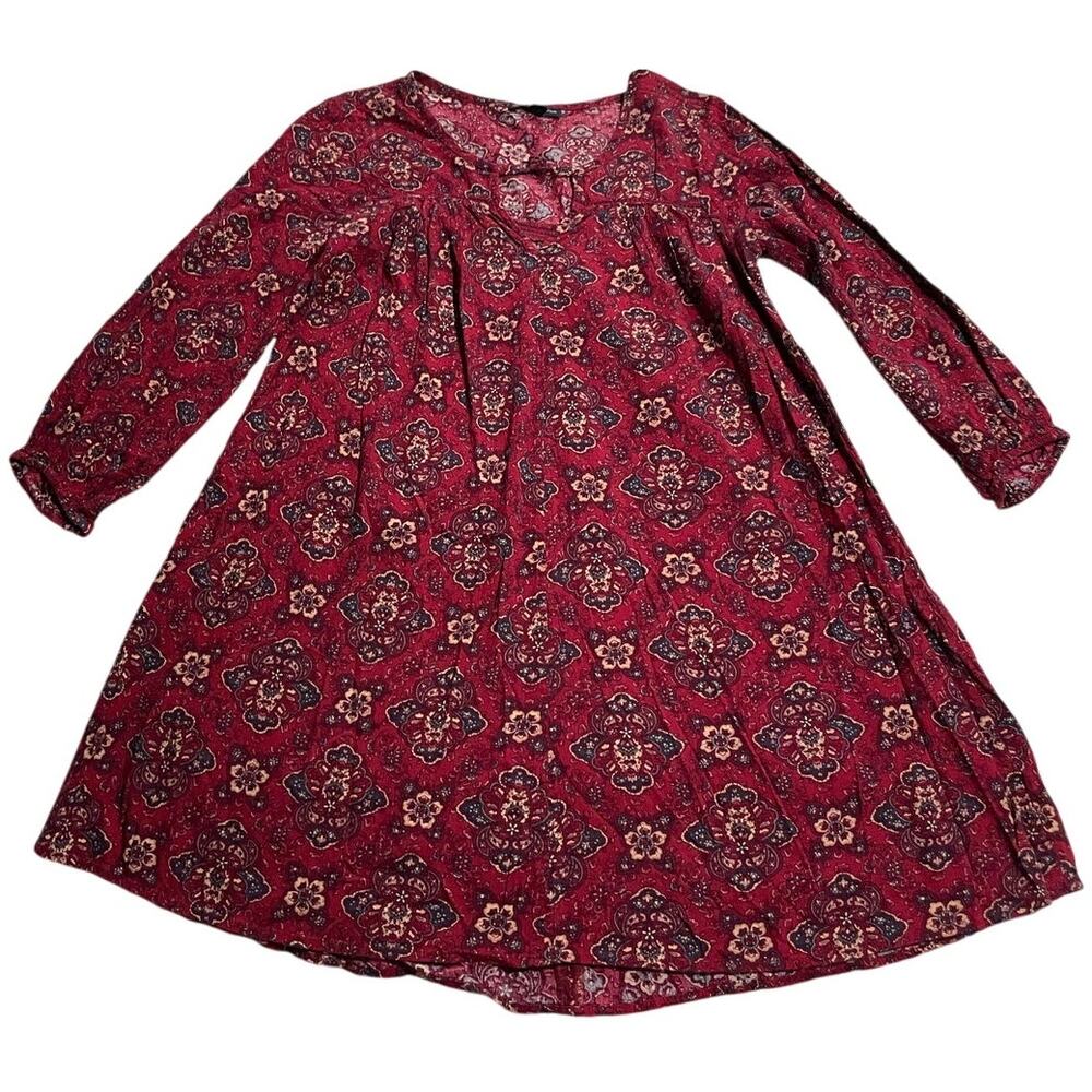 American Eagle Tunic Long Sleeve Boho Mini Dress or Blouse Top Womens Small Red - Picture 2 of 11